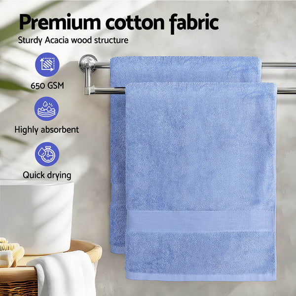 2x Bath Towels Sheets Cotton Extra Large 550gsm Blue 180 x 90cm