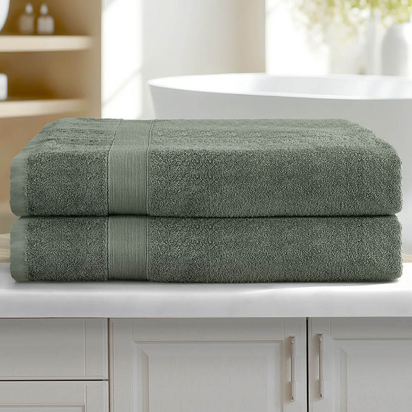 2x Bath Towels Sheets Cotton Extra Large 550gsm Green 180 x 90cm