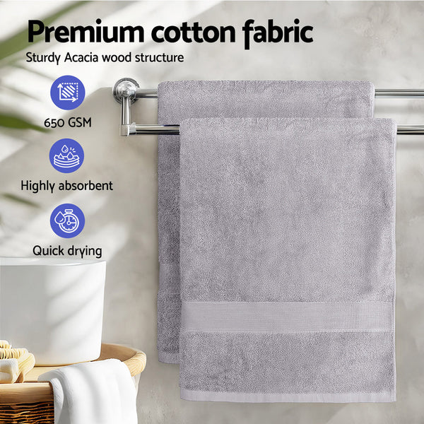 2x Bath Towels Sheets Cotton Extra Large 550gsm Grey 180 x 90cm