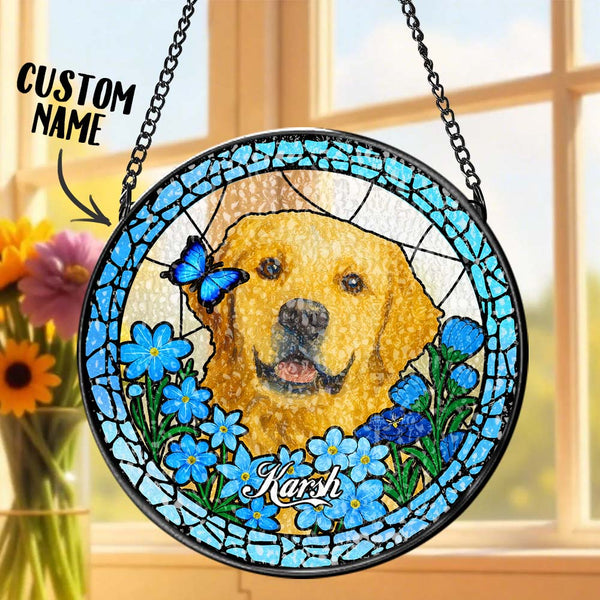 Custom Pet Portrait Stained Glass Suncatcher Personalised Pet Keepsake Memorial