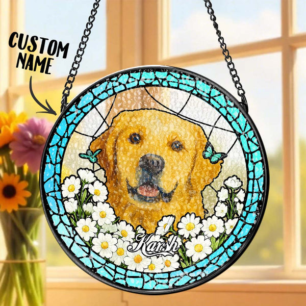 Custom Pet Portrait Stained Glass Suncatcher Personalised Pet Keepsake Memorial