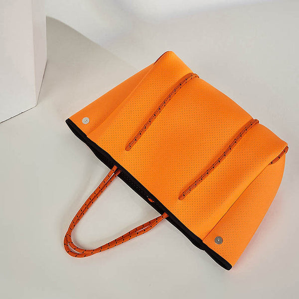 Fabric Tote Shoulder Beach Bag Rope Handle + Pouch Bag Orange