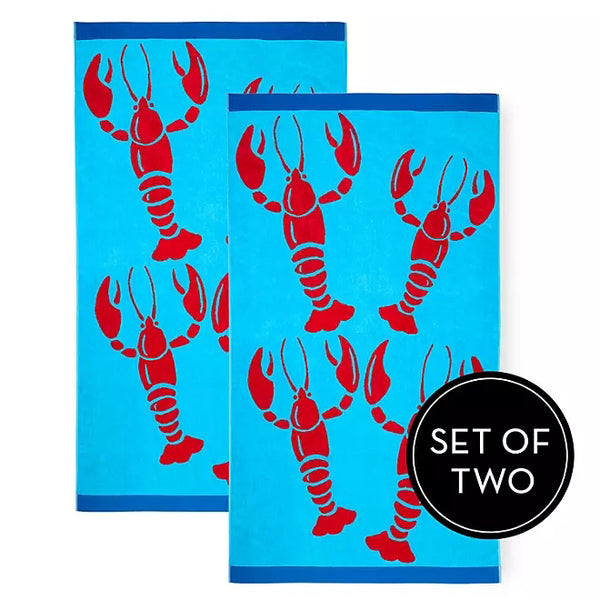 Renee Taylor 2 Pack Jacquard Velour Large Beach Towel 100 x 180cm Crayfish Lobster