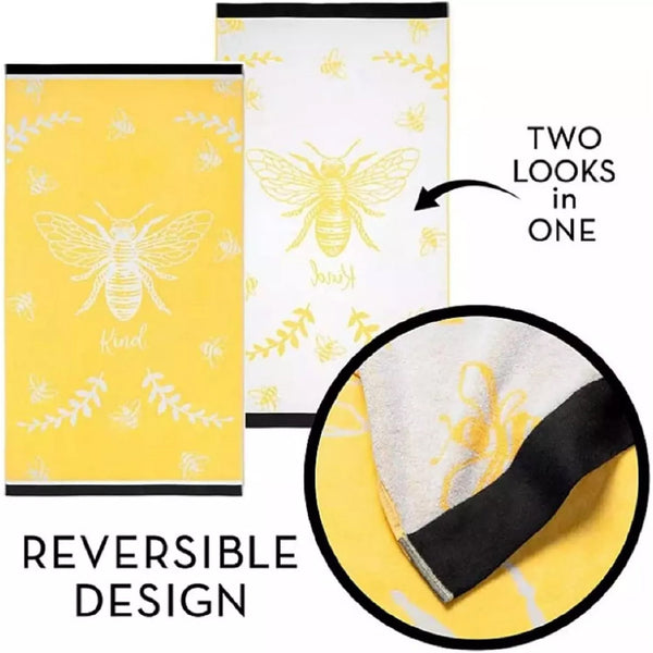 Renee Taylor 2 Pack Reversible Jacquard Velour Large Beach Towel 100 x 180cm Bee