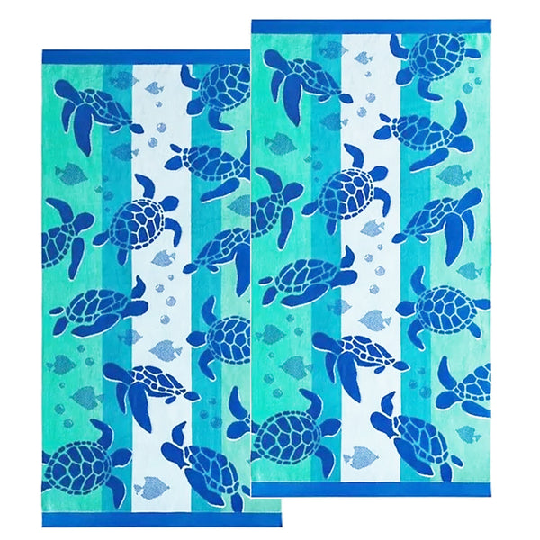 Renee Taylor 2 Pack Jacquard Velour Beach Towel 75 x 150cm Sealife Turtles
