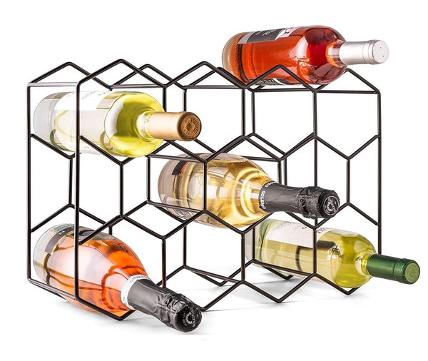 14 Bottle Freestanding Modern Metal Countertop Wine Rack Black
