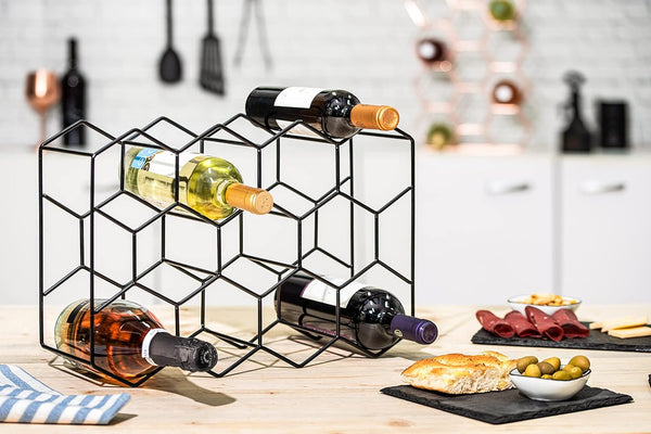 14 Bottle Freestanding Modern Metal Countertop Wine Rack Black
