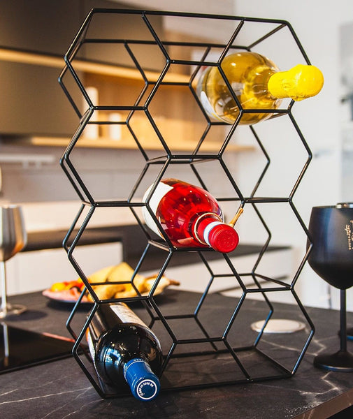 14 Bottle Freestanding Modern Metal Countertop Wine Rack Black