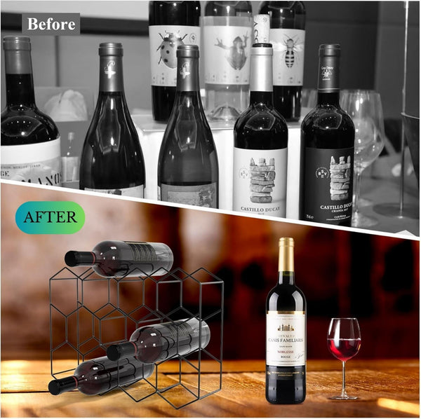 14 Bottle Freestanding Modern Metal Countertop Wine Rack Black