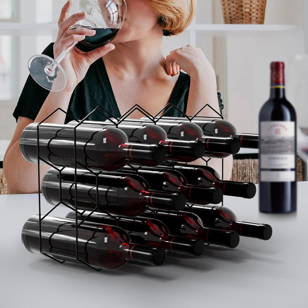 14 Bottle Freestanding Modern Metal Countertop Wine Rack Black