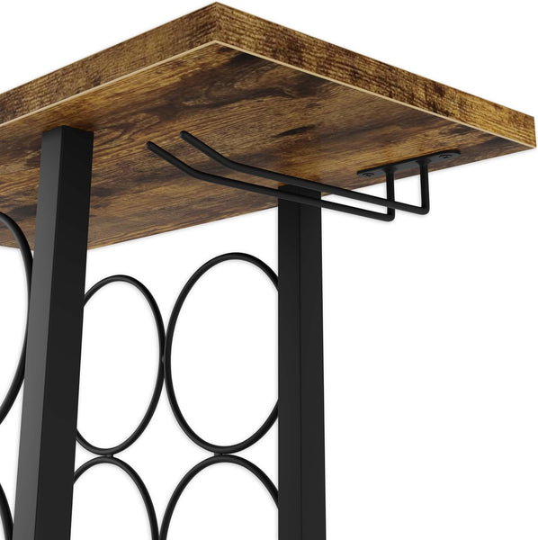 Wine Rack Countertop Wooden Metal Holder For 6 Bottles 2 Glasses