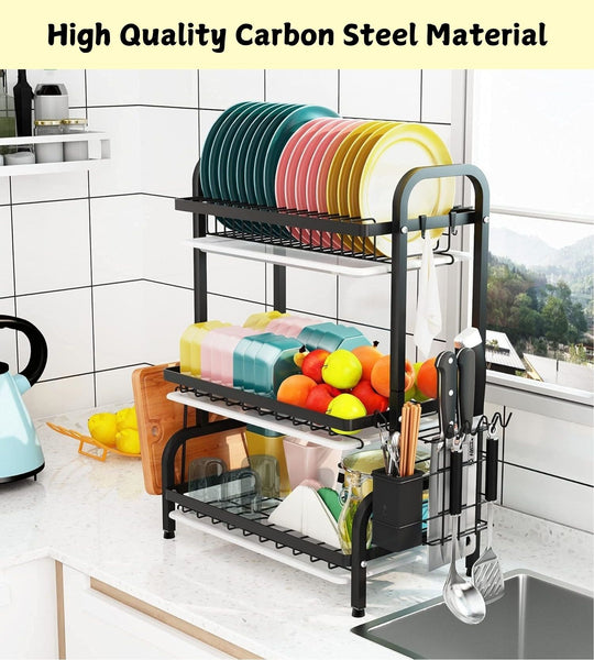 Dish Drying Drier Rack 3 Tier Stainless Steel Kitchen Utensil Cutting Board Holder