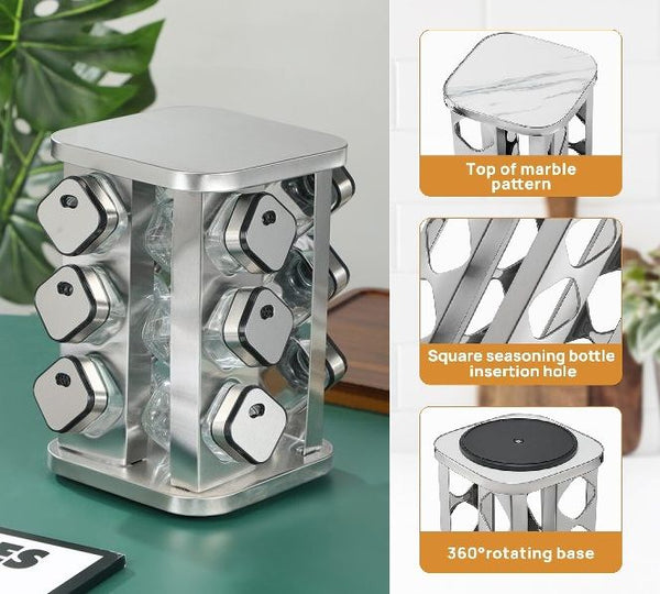 Carla Home Stainless Rotating Spice Rack Organiser 20 Glass Jars Kitchen Countertop