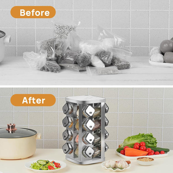 Carla Home Stainless Rotating Spice Rack Organiser 20 Glass Jars Kitchen Countertop