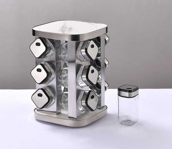 Carla Home Stainless Rotating Spice Rack Organiser 20 Glass Jars Kitchen Countertop