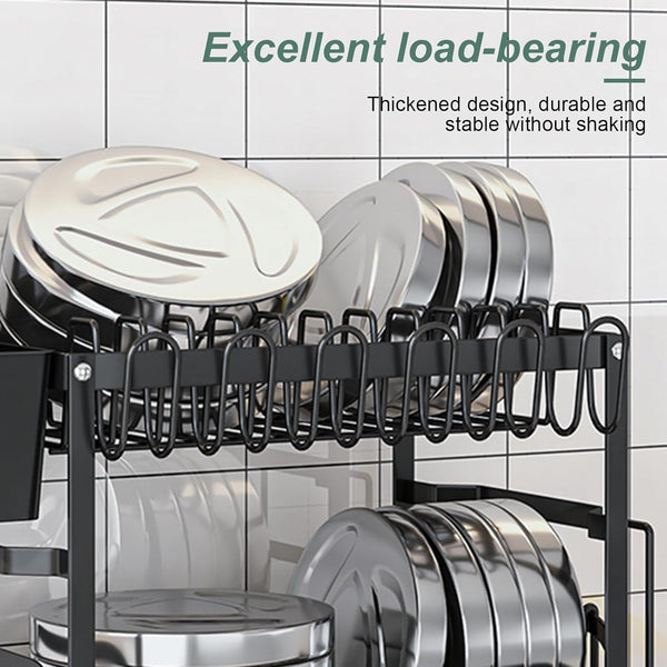 Carla Home 2 Tier Dish Drying Rack Kitchen Drip Tray Utensil Cutlery Holder Black