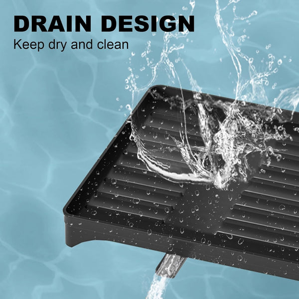 Carla Home 2 Tier Dish Drying Rack Kitchen Drip Tray Utensil Cutlery Holder Black