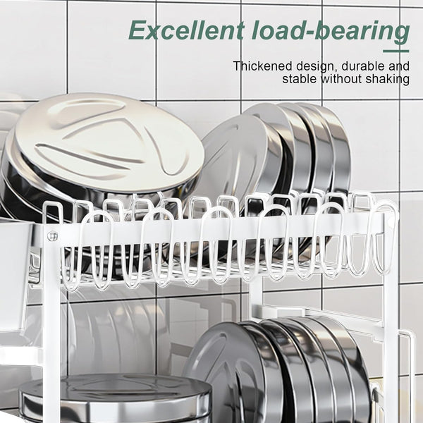 Carla Home 2 Tier Dish Drying Rack Kitchen Drip Tray Utensil Cutlery Holder White