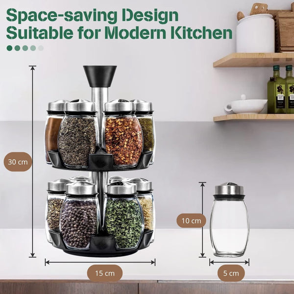 Carla Home Stainless Rotating Spice Herb Rack Organiser 16 Glass Jars Kitchen