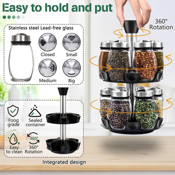Carla Home Stainless Rotating Spice Herb Rack Organiser 16 Glass Jars Kitchen