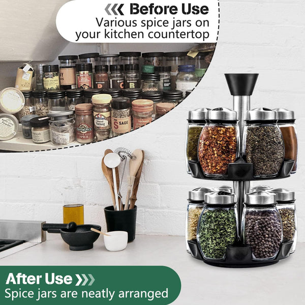 Carla Home Stainless Rotating Spice Herb Rack Organiser 16 Glass Jars Kitchen