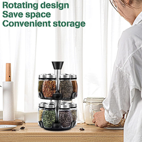 Carla Home Stainless Rotating Spice Herb Rack Organiser 16 Glass Jars Kitchen
