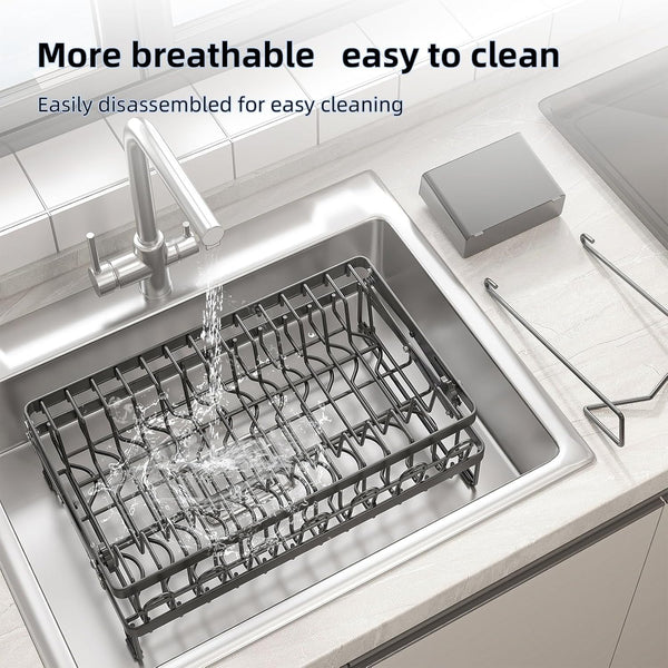 Carla Home 2 Tier Dish Drying Rack Kitchen Drip Tray Utensil Cutlery Holder Black