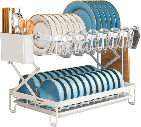 Carla Home 2 Tier Dish Drying Rack Kitchen Drip Tray Utensil Cutlery Holder Black