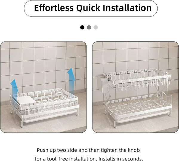 Carla Home 2 Tier Dish Drying Rack Kitchen Drip Tray Utensil Cutlery Holder Black