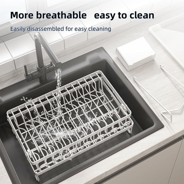 Carla Home 2 Tier Dish Drying Rack Kitchen Drip Tray Utensil Cutlery Holder Black