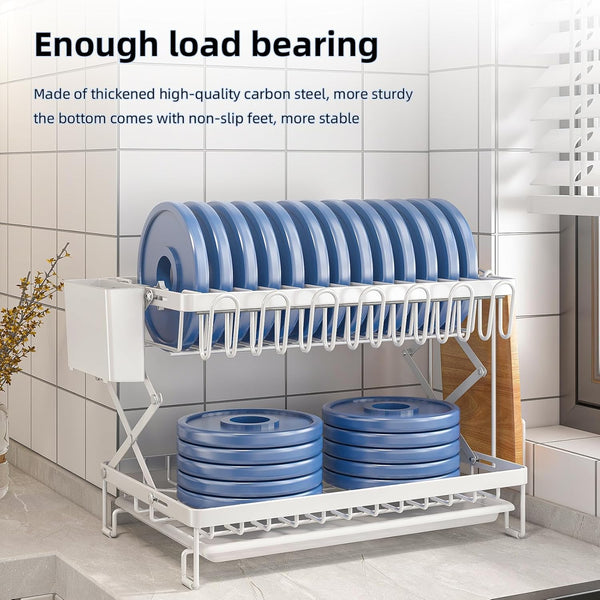 Carla Home 2 Tier Dish Drying Rack Kitchen Drip Tray Utensil Cutlery Holder Black