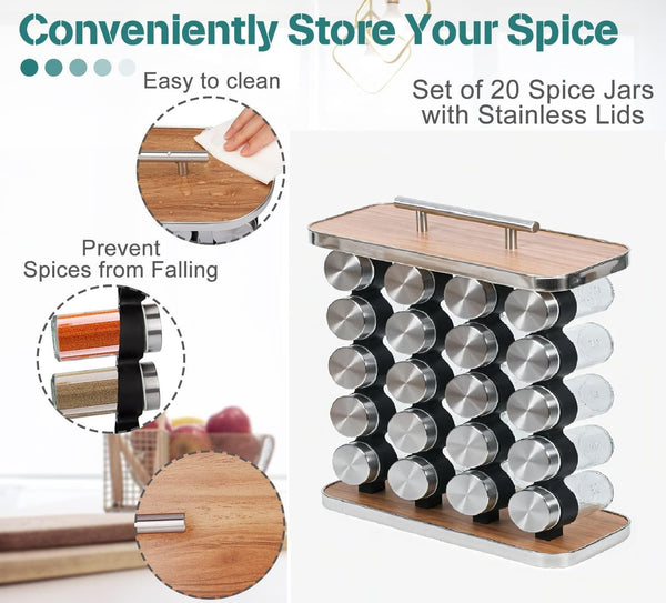 Carla Home 20 Jar Spice Rack Organiser Storage Kitchen Countertop Cabinet
