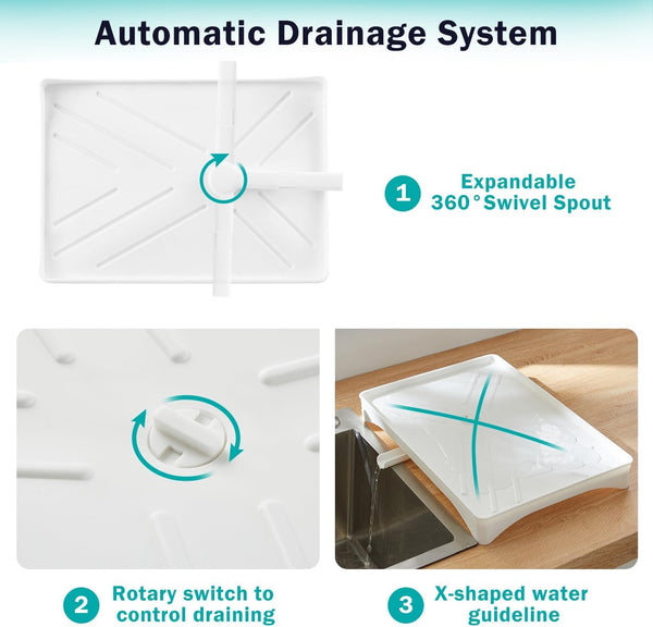 Carla Home 2 Tier Dish Drying Rack Kitchen Drip Tray Drainer Cutlery Holder White