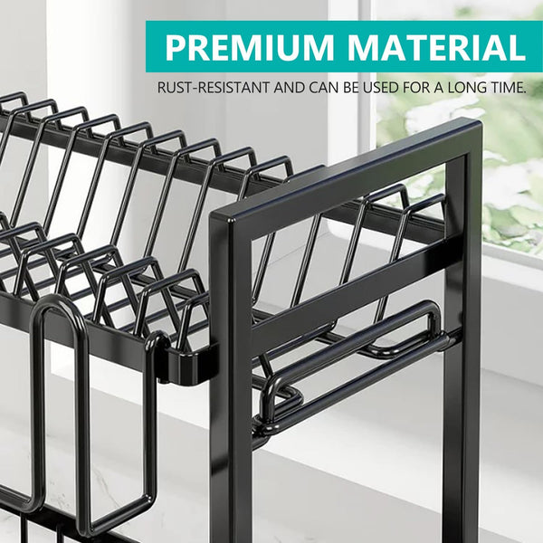 Carla Home 2 Tier Dish Drying Rack Kitchen Drip Tray Drainer Cutlery Holder Black
