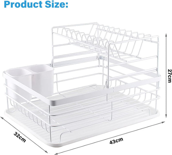 Carla Home 2 Tier Dish Drying Rack Kitchen Drip Tray Utensil Cutlery Holder White