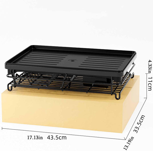 Carla Home 2 Tier Dish Drying Rack Kitchen Drip Tray Utensil Cutlery Holder Black