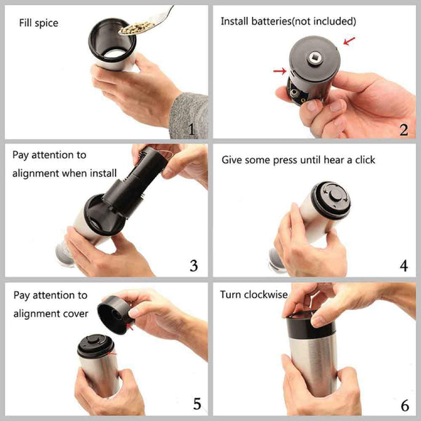 Orku Battery Gravity Salt Pepper Grinder Mill Shaker Automatic Twist