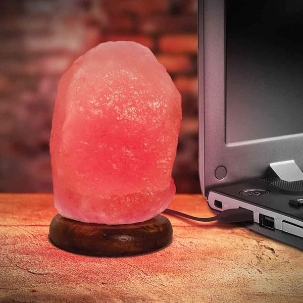 USB Himalayan Salt Lamp Natural Rock Shape Crystal Red LED Light