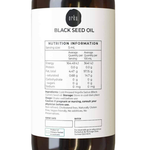 Orku Pure Ethiopian Black Seed Nigella Sativa Cumin Oil Cold Pressed 100ml