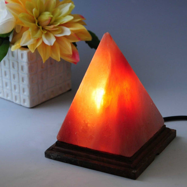 Himalayan Salt Lamp Pyramid Carved Shape Pink Crystal Rock LED Light 12V 12W