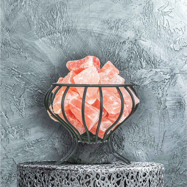 12W 12V Himalayan Pink Salt Lamp - Bud Iron Basket Rock Crystal Light Bulb On/Off Switch