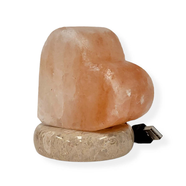 USB Himalayan Salt Lamp Love Heart Carved Shape Pink Crystal Rock LED Light