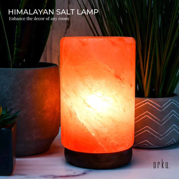 USB Himalayan Salt Lamp Cylinder Carved Shape Pink Crystal Rock LED Light