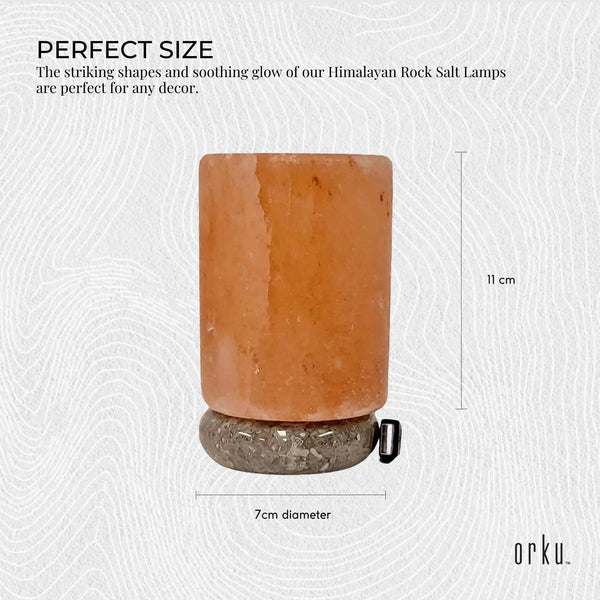 USB Himalayan Salt Lamp Cylinder Carved Shape Pink Crystal Rock LED Light