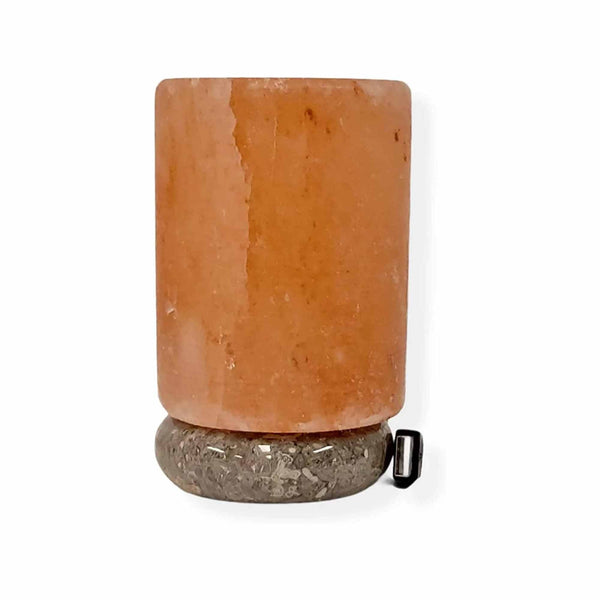 USB Himalayan Salt Lamp Cylinder Carved Shape Pink Crystal Rock LED Light