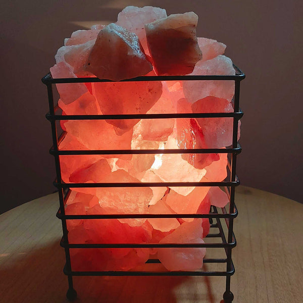 Himalayan Pink Salt Lamp Light Iron Basket Rock Crystal Bulb 12V 12W