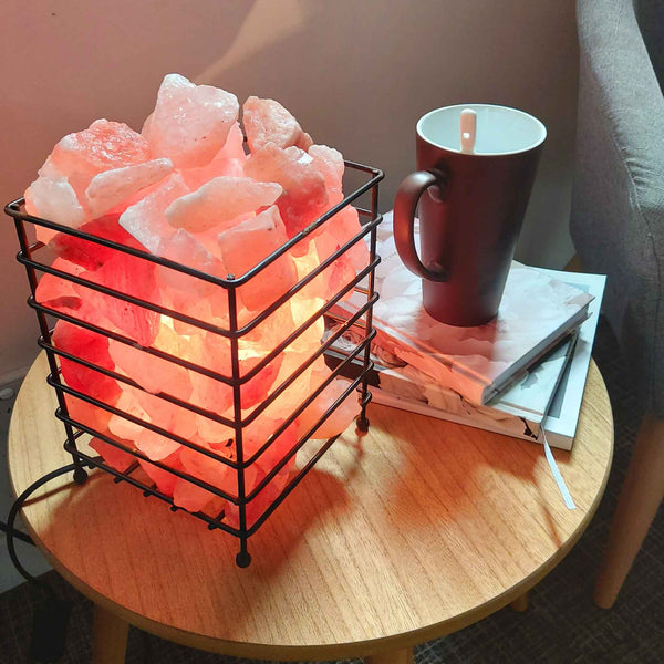Himalayan Pink Salt Lamp Light Iron Basket Rock Crystal Bulb 12V 12W
