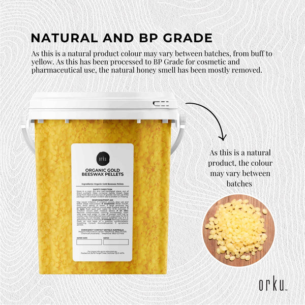 500g Orku Organic Beeswax Pellets Yellow Tub - Cosmetic Quality Pure Bees Wax