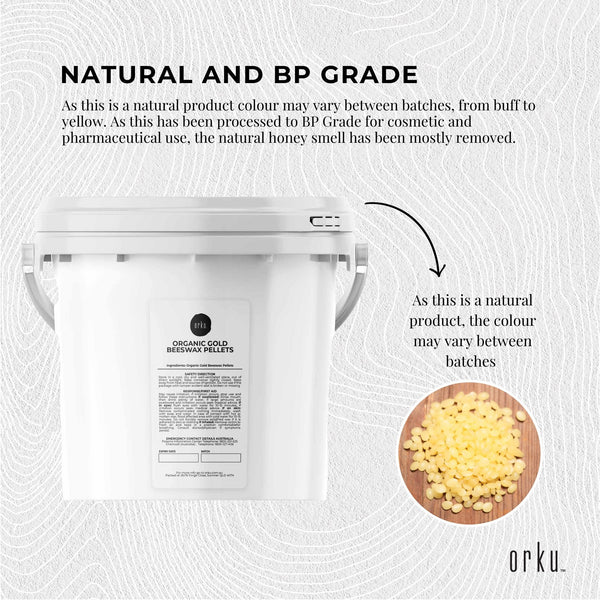 2.5Kg Orku Organic Beeswax Pellets Yellow Tub - Cosmetic Quality Pure Bees Wax