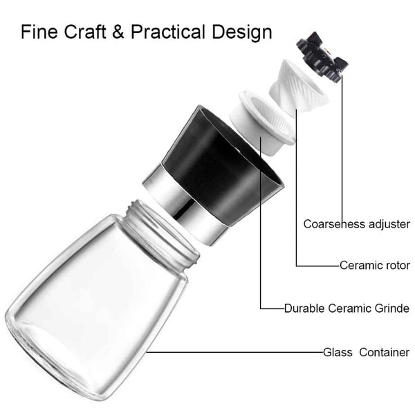 12 x 150ml 12cm Glass Salt Pepper Grinders Adjustable Ceramic Core Short Mill